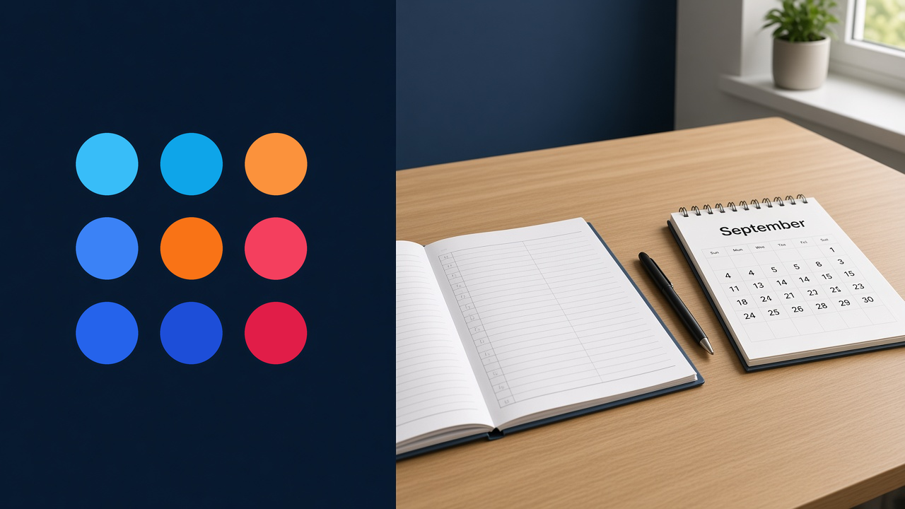 A school office desk with an open attendance register, a calendar open at September, and the NAfSA colour-dot mark.